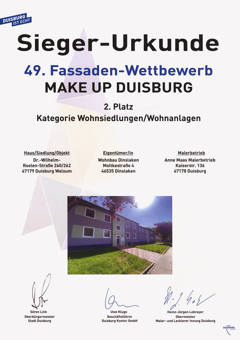 49. Fassaden-Wettbewerb Make up Duisburg - 2. Platz Kategorie Wohnsiedlungen / Wohnanlagen